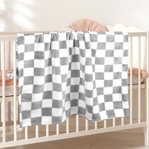 GreatBba Plush Checkered Baby Blanket for Boys Girls Nursery, 30"*40" Warm Short Fleece Blanket Neutral for Infant Newborn, Small Fuzzy for Sleeping, Chenille or Stroller (Gray&White)