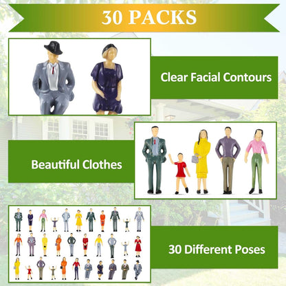 Skiennix Miniature People Figurines - 30 Pcs 1:30 Scale Tiny Models for Realistic Scenes