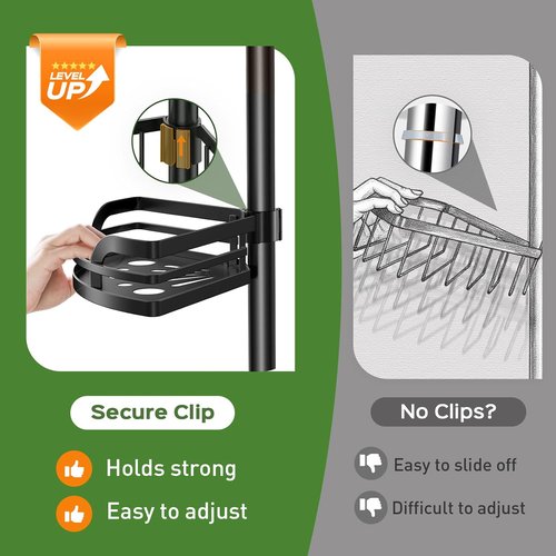 HAMITOR Shower Caddy Tension Pole - Rustproof Adjustable Bathroom Corner Shelf | 47-121 Inches - Black