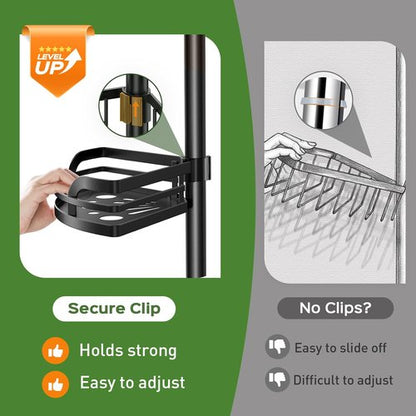 HAMITOR Shower Caddy Tension Pole - Rustproof Adjustable Bathroom Corner Shelf | 47-121 Inches - Black