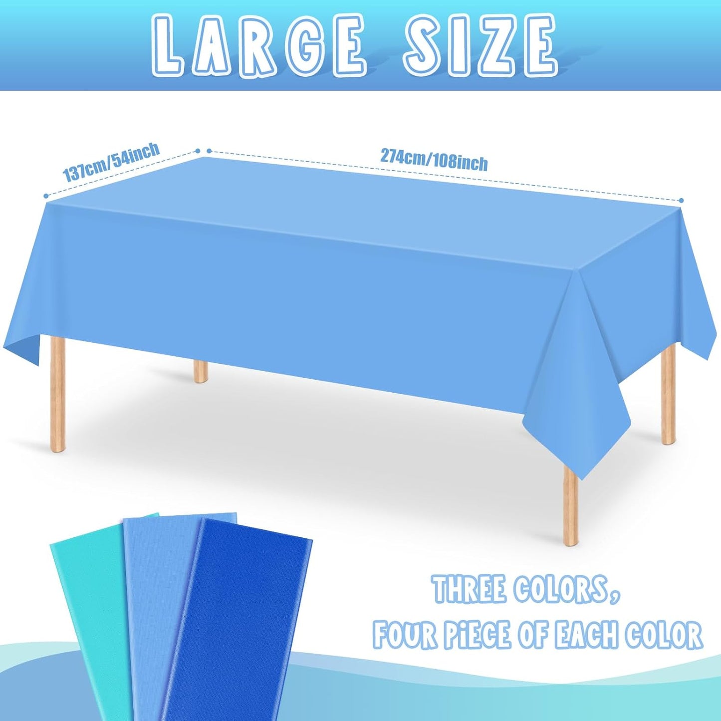 Skiennix Ocean Theme Tablecloth - 12 Pcs Disposable Light Blue Plastic Covers | 54 x 108 Inch for Beach Party Decor