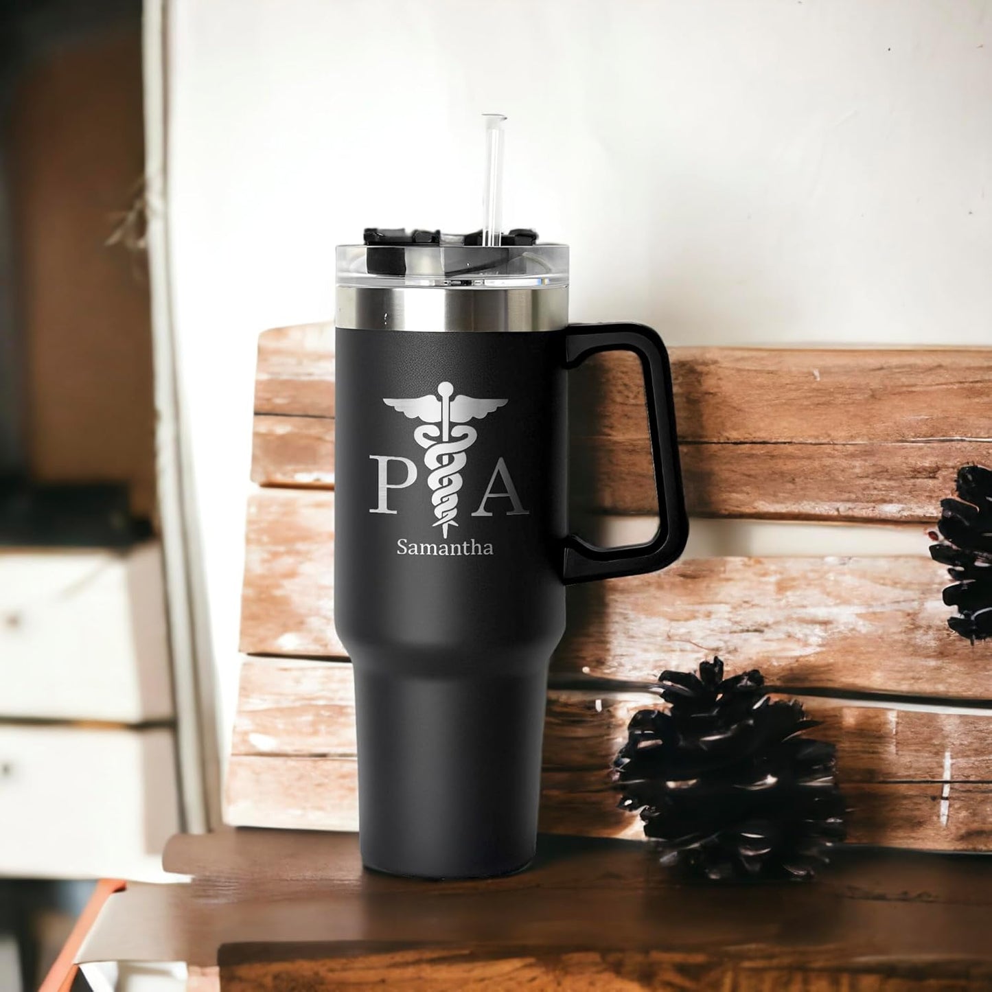 Personalized PA 40oz Tumbler - Stainless Steel with Handle | Perfect Physician Assistant Gift