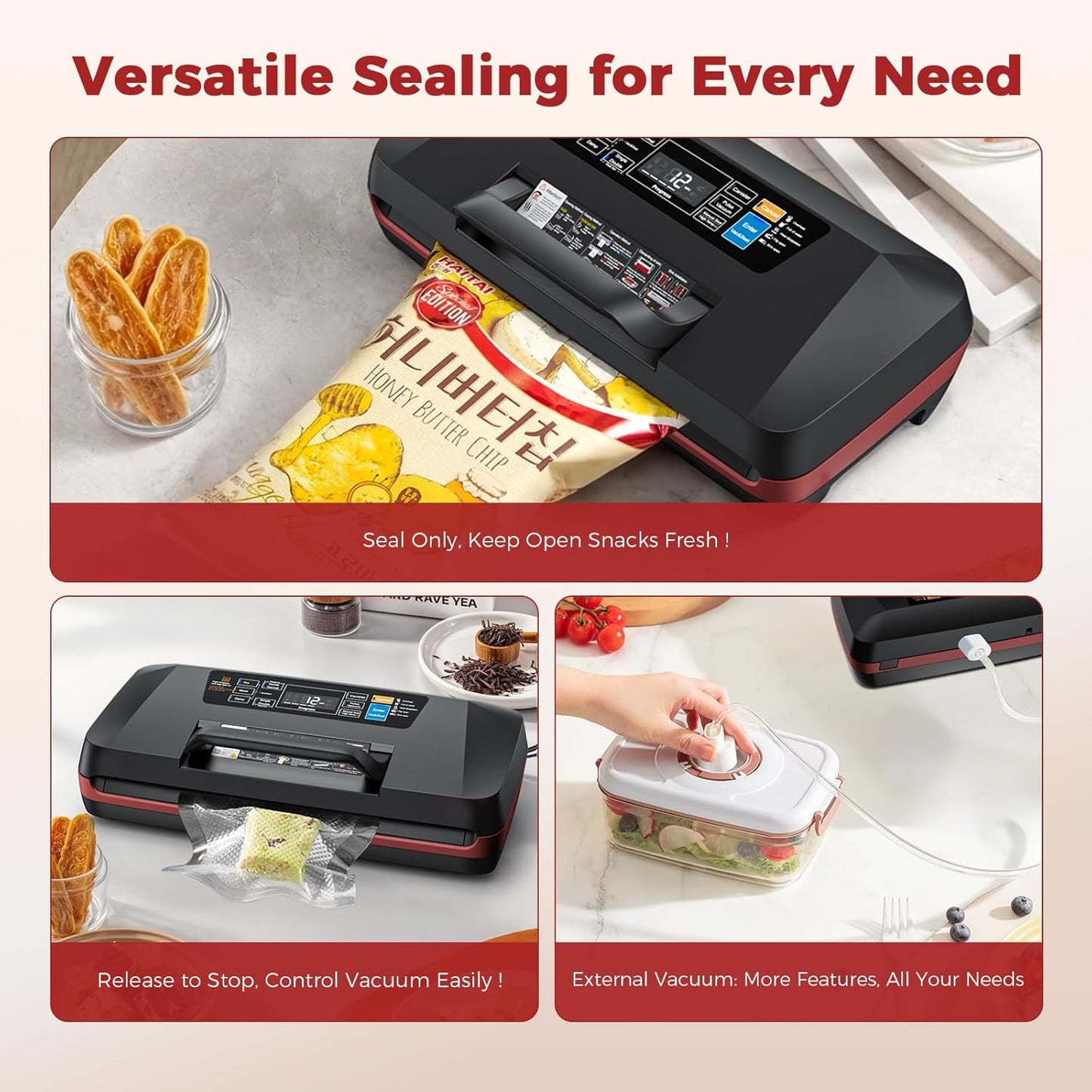 Regine Switzerland Food Vacuum Sealer Machine - 230W Automatic Sous Vide Sealer with 10 Preset Modes & Built-in Cutter