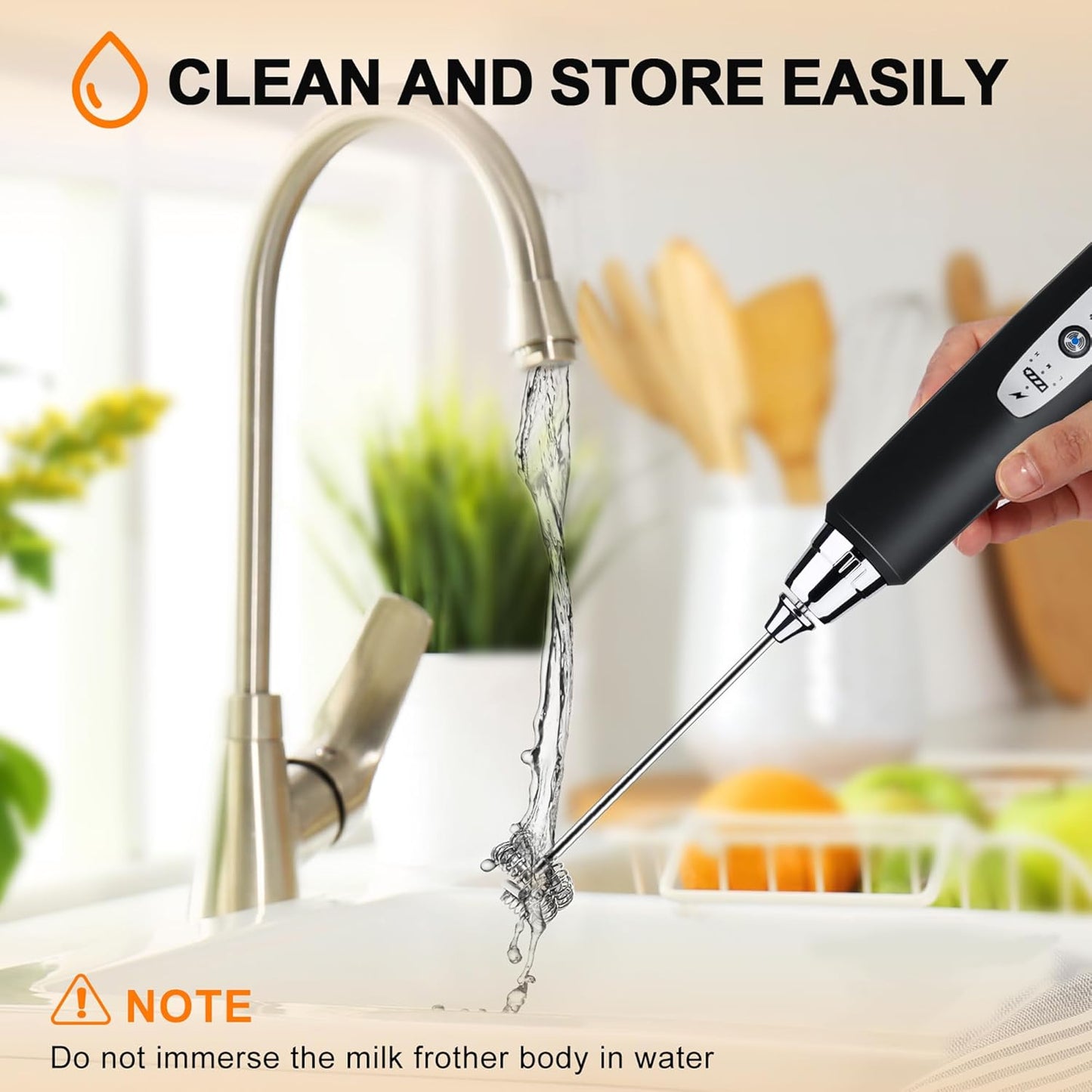 YUSWKO Handheld Milk Frother - Rechargeable Electric Whisk with 3 Heads & 3 Speeds for Lattes, Cappuccinos & More
