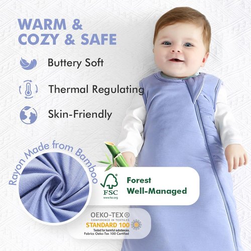 HAPIU Unisex Rayon Made from Bamboo Baby Sleep Sack TOG 1.0, 2-Way Premium Zipper, Wearable Blanket Baby,6-18 Months,Blue