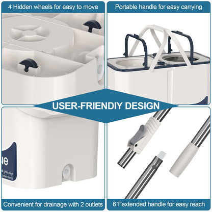 Mop and Bucket with Wringer Set for Home, Spin Mop and Bucket Separates Dirty and Clean Water,4-Chamber Mop Bucket, Best Household Cleaning Tools with 6 Replacement Mop Heads,4X Wheel