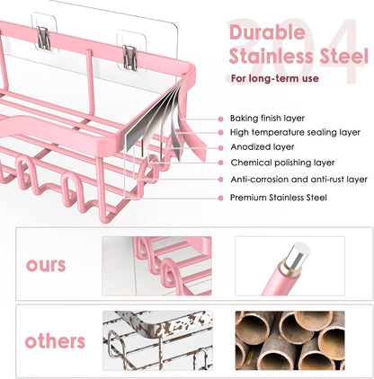 NESOMI Shower Caddy | Rustproof Stainless Steel Organizer - 8-Pack No-Drill Storage with Soap Dish & Hooks