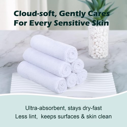 TEAWOO White Washcloths 15 Pack, Highly Absorbent & Quick Drying Face Towels, Premium Quality Soft Bath Towels, Multipurpose Microfiber Wash Cloths, 12x12 inches