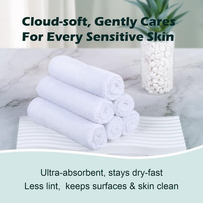 TEAWOO White Washcloths 15 Pack, Highly Absorbent & Quick Drying Face Towels, Premium Quality Soft Bath Towels, Multipurpose Microfiber Wash Cloths, 12x12 inches