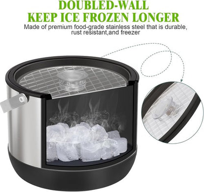 5QT/4.8L Insulated Ice Bucket for Parties, Large Capacity Double-Wall Beverage Bucket with Scoop & Lid for Champagne, Wine, Cocktail (Black)