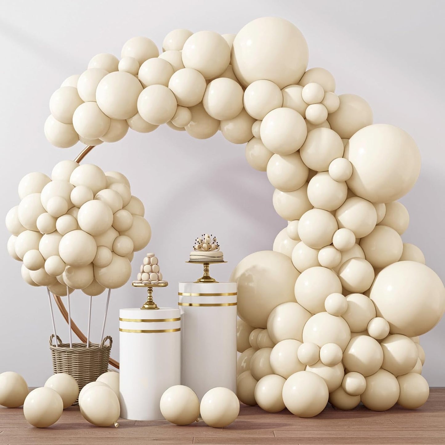 RUBFAC Ivory White Latex Balloons - 129pcs Garland Arch for Birthday, Wedding, Baby Shower | Various Sizes 5-18 Inch