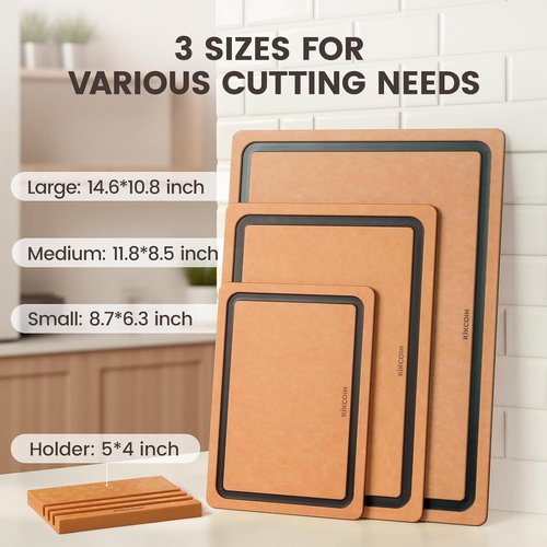 Kikcoin Wood Cutting Board Set of 3 - Dishwasher Safe Non-Slip Chopping Boards with Juice Groove