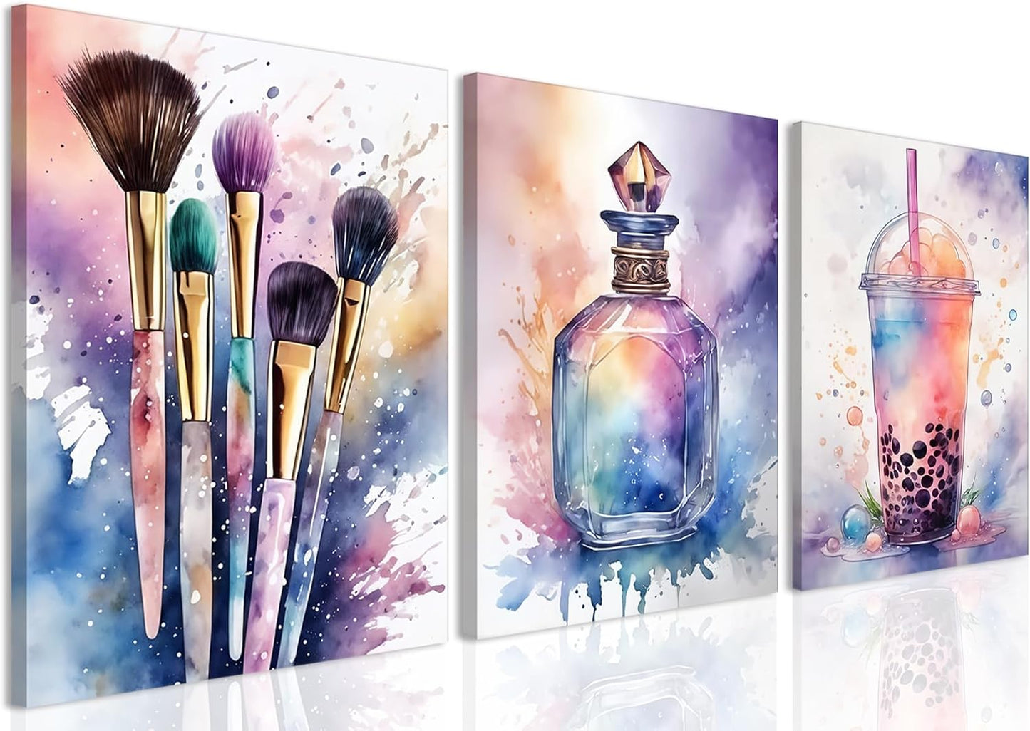 Skiennix Framed Teen Girls Bedroom Wall Art - Colorful Fashion Makeup & Drink Prints | 12x16 Inch Decor
