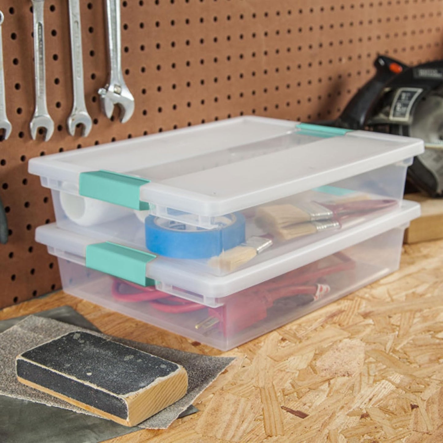 Sterilite 6-Pack Clip Box - Stackable Clear Plastic Bins with Latching Lids for Home & Office Organization