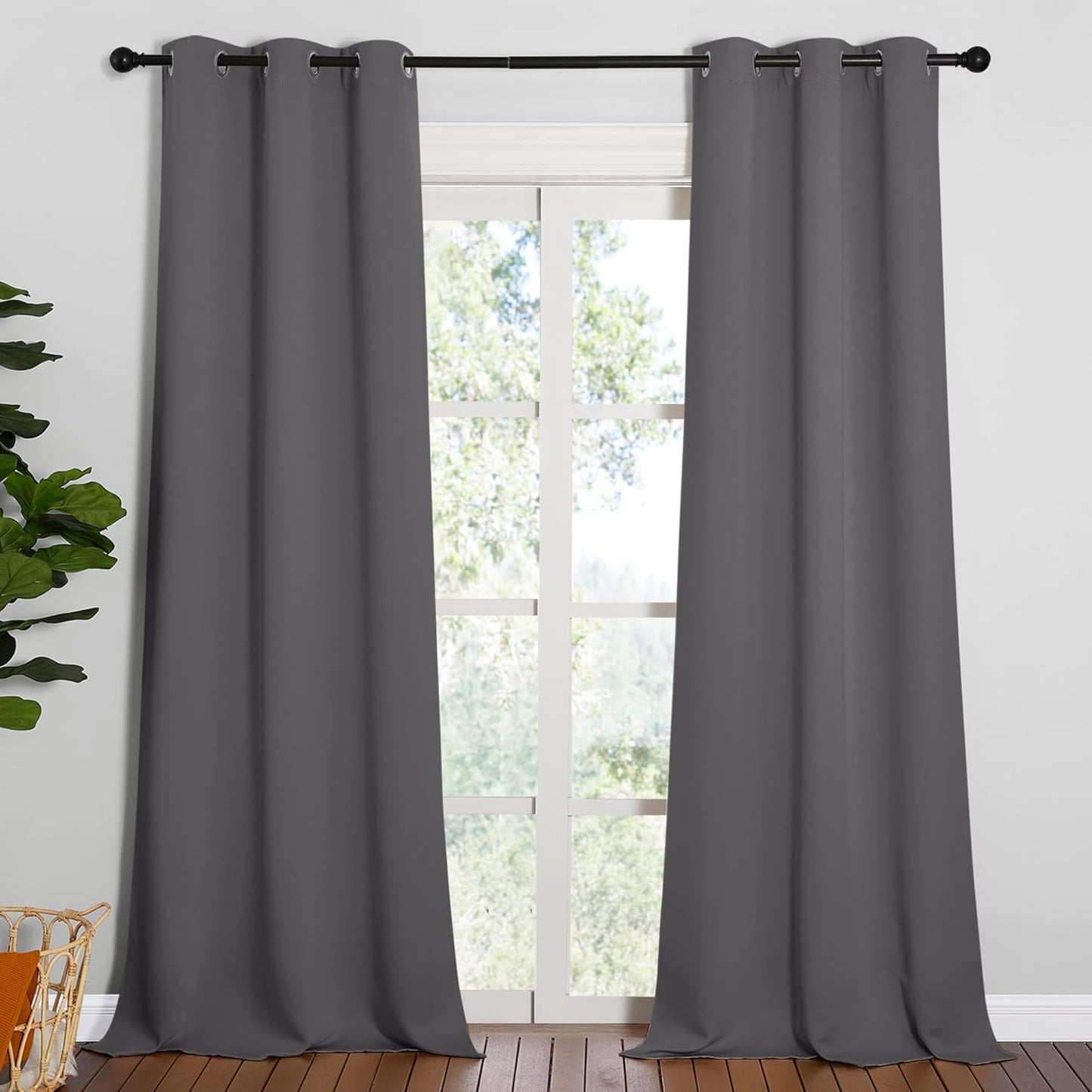 NICETOWN Thermal Insulated Blackout Curtains - Grommet Top Drapes for Hall | 2 Panels, Grey, W42 x L95