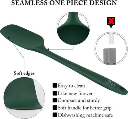 HOTEC Silicone Rubber Spatula Set - 600℉ Heat Resistant, BPA-Free, Dishwasher Safe | Dark Green, Set of 5