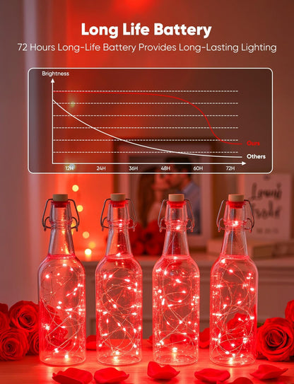 Minetom 12 Pack Red Christmas Lights - 7ft Battery Operated Fairy Lights | 20 LED Waterproof Twinkle Lights for Valentine's Day Decor