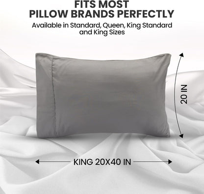 Utopia Bedding King Pillow Cases - Soft Brushed Microfiber - 2 Pack, Fade Resistant | 20 X 40 Inches, Grey