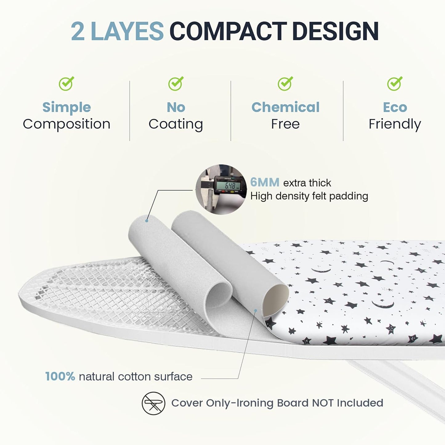 UniSimp Ironing Board Cover - Extra Thick Natural Cotton, Scorch & Stain Resistant | 15"x54" Nightfall