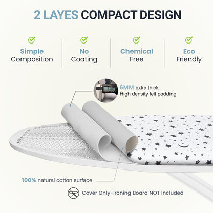 UniSimp Ironing Board Cover - Extra Thick Natural Cotton, Scorch & Stain Resistant | 15"x54" Nightfall