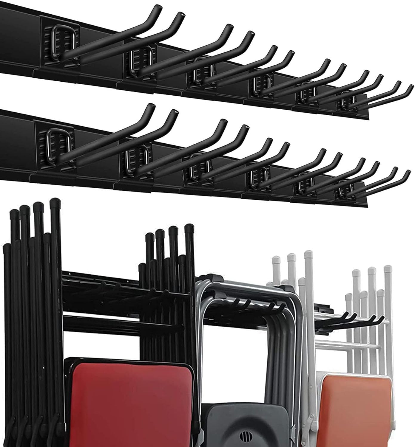Wallmaster Garage Storage Organizer - Heavy-Duty Wall Mount Tool Rack with 12 Adjustable Hooks | 96-Inch Tracks, 900lb Capacity