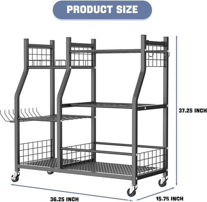 Garden Tool Organizer Rack by Extra Large | Heavy-Duty Storage Stand with Wheels for 60+ Tools - Black