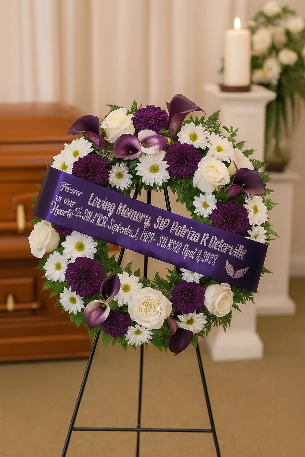 Regine Switzerland Personalized Memorial Funeral Sash - In Loving Memory Ribbon for Casket or Wreath (White)