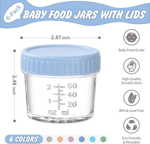 DRKIO Glass Baby Food Storage Containers - 4 Oz Leak-Proof Jars with Lids | Microwave & Dishwasher Safe