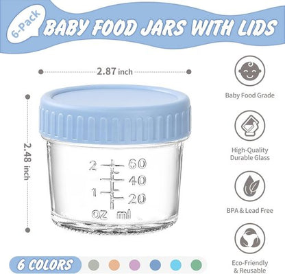 DRKIO Glass Baby Food Storage Containers - 4 Oz Leak-Proof Jars with Lids | Microwave & Dishwasher Safe