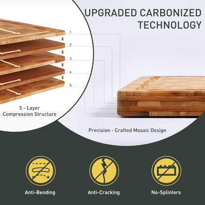 Skiennix Heavy Duty Bamboo Cutting Board Set - Non-Toxic, Extra Large, Solid End Grain Design | Ideal Kitchen Gift