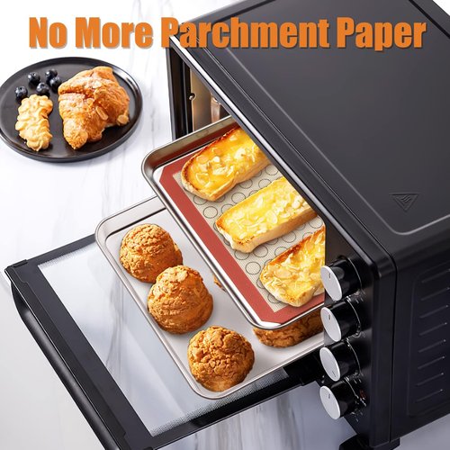 Deedro Baking Sheet Set - Stainless Steel Cookie Sheets with Silicone Mats | 4-Piece Set, 10 x 8 x 1 Inch, Non-Toxic, Heavy Duty, Easy Clean