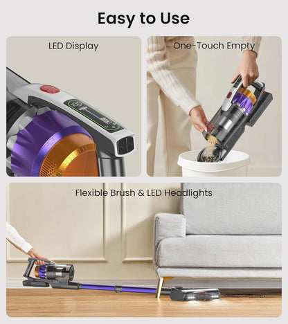 NADALY Cordless Vacuum Cleaner - 600W, 50KPA Suction, 65 Mins Runtime | Lightweight, Anti-Tangle Design for Home & Pet Hair
