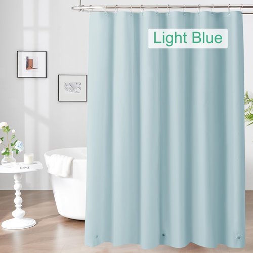 Mrs Awesome Light Blue Shower Curtain Liner with 3 Magnets, 72x72 Premium Flexible Sturdy Plastic Shower Curtain for Bathroom Lightweight & Waterproof, Light Blue