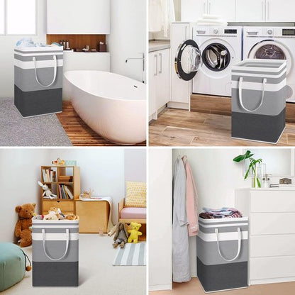 HomeHacks Large Waterproof Laundry Baskets - Collapsible Hampers with Reinforced Handles | Grey & Blue, 88L Each