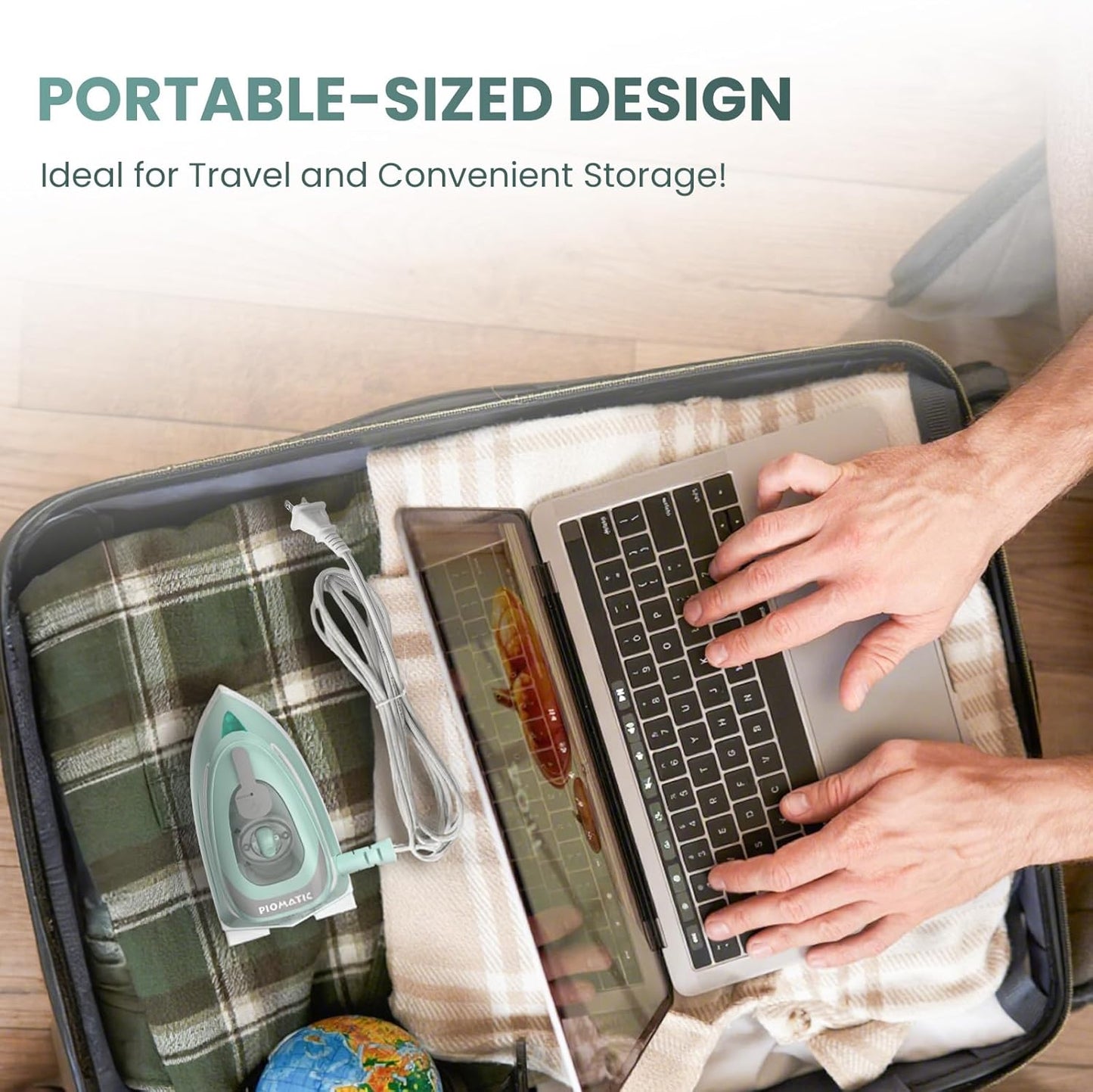 PIOMATIC Mini Travel Steam Iron - Dual Voltage, Temperature Control, Non-Stick Soleplate | Perfect for Sewing & Quilting