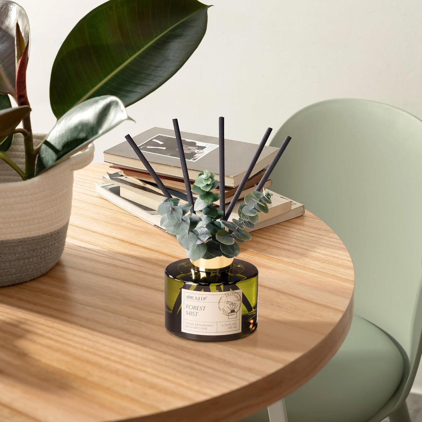 Airkeep Reed Diffuser Set - Forest Mist Scent with 6.76 Fl Oz Essential Oils | 3 Leaves & 8 Sticks for Home Decor