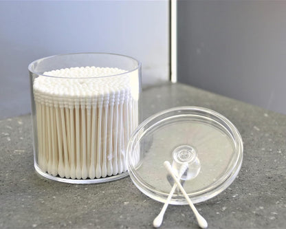 Skiennix 20-Ounce Qtip Holder Canister Set - Clear Plastic Apothecary Jars for Bathroom Organization (2 Pack)