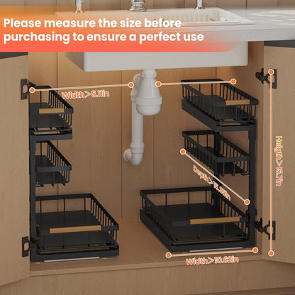 Under Sink Organizer by [Brand Name] - 3 Tier Pull Out Shelf Storage for Bathroom & Kitchen | 2 Pack
