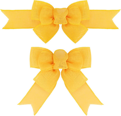 Meseey Yellow Wired Ribbon - Handmade Burlap Bows for Wreaths & Gift Wrapping | 2 Pcs Set