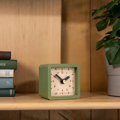 Dark Olive Cube Desk Clock - 3x3 Inch Silent Non-Ticking, Battery Powered