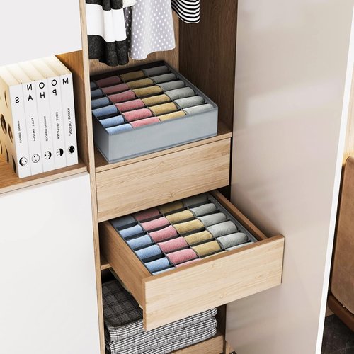 Joyoldelf Sock Drawer Organizer - 24 Cell Underwear & Sock Storage Dividers | Grey, 2 Pack