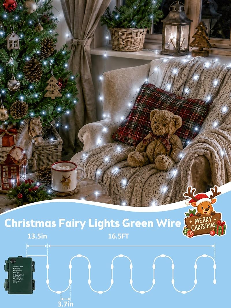 4 Pack 50 LED Battery Operated Fairy String Lights 16.4 ft Cool White - Variation: Cool White+4PK