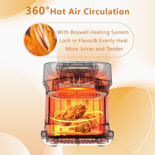 BOSWELL 7.5QT Glass Air Fryer - Transparent Fry Bowl, Circulating Heating & Temperature Control