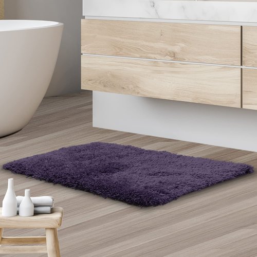 Clara Clark Bathroom Rugs, Ultra Soft Shaggy Bath Rugs - Bath Mats for Bathroom, Machine Wash, Non Slip Backing Rubber, 17 x 24 Inches, Eggplant Bathroom Rug Set