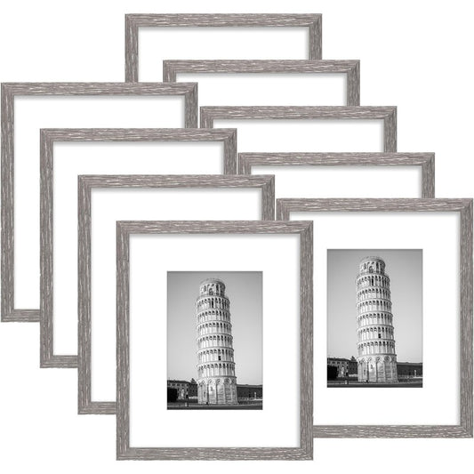 Wiscet 8x10 Picture Frame Set of 9, Display Pictures 5x7 with Mat or 8 x 10 without Mat, Photo Frame for Wall Mounting or Tabletop, Grey
