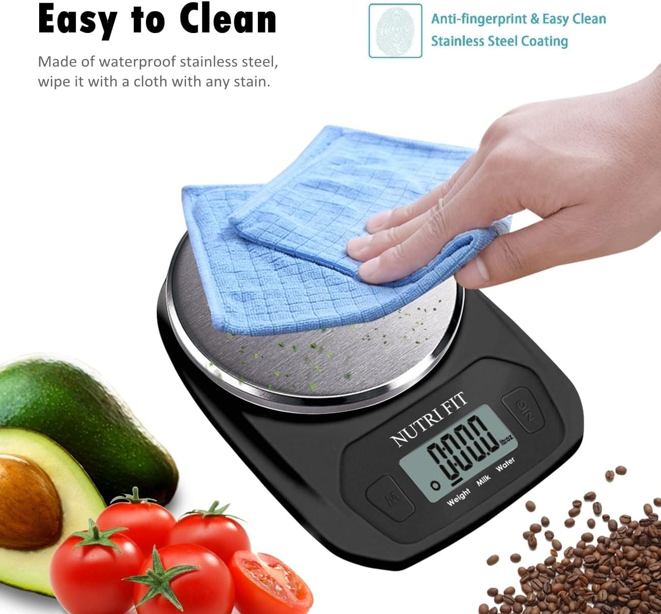 NUTRI FIT Digital Food Scale - Accurate Weight Measurement in Grams & OZ | Stainless Steel, Black Finish