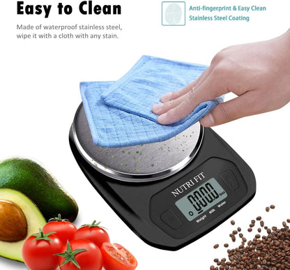 NUTRI FIT Digital Food Scale - Accurate Weight Measurement in Grams & OZ | Stainless Steel, Black Finish