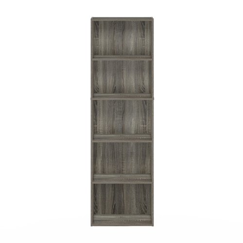 Furinno LUDER Book Shelf, 5-Tier Bookshelf, Bookcase with Open Shelves, 9.4 x 15.8 x 52, Easy Assembly, for Living Room, Bedroom, Home Office, French Oak
