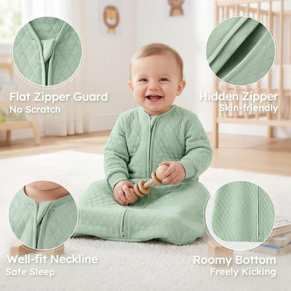 Yoofoss Baby Sleep Sack - Organic Cotton Wearable Blanket for Infants | 6-12 Months, 1.0 Tog, Long Sleeve