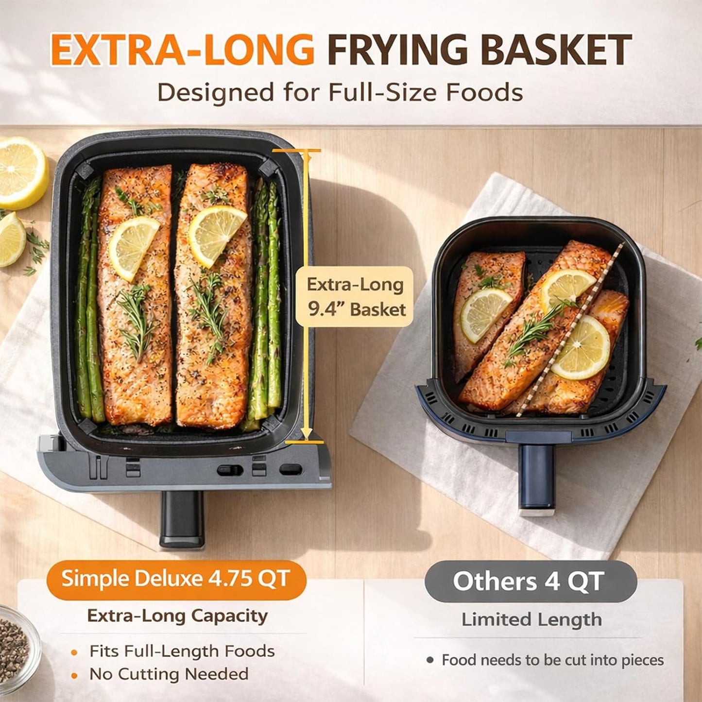 Simple Deluxe 9.5-Qt Dual Basket Air Fryer - 10-in-1 Digital Preset, 1700W, Nonstick, Black